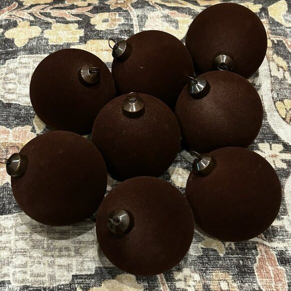 NWT Box of 8 Flocked Velvet Fabric Christmas Ball Ornaments - Picture 1 of 7
